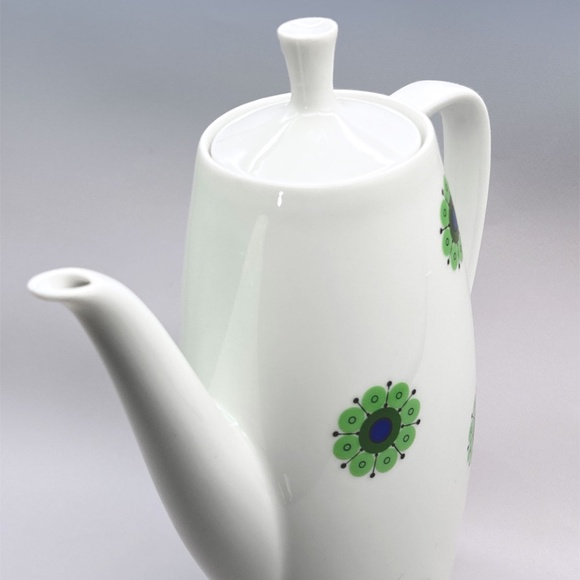 Thomas Rosenthal Germany MCM Medallion Porcelain Green Pinwheel Flower Tea Pot - Picture 2 of 5